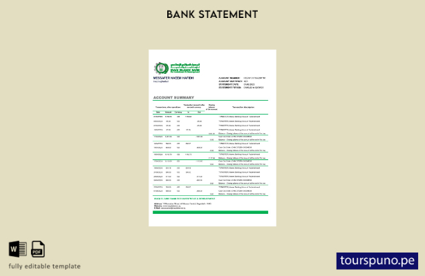 listo para imprimir plantilla de Excel de extracto bancario del Banco Islámico d